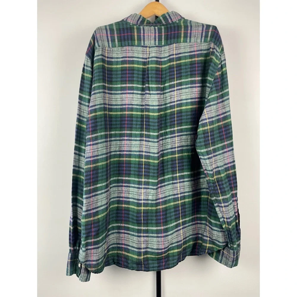 J.Crew Baird McNutt Irish Linen Slim Fit Plaid Button Down Shirt Mens XL Green